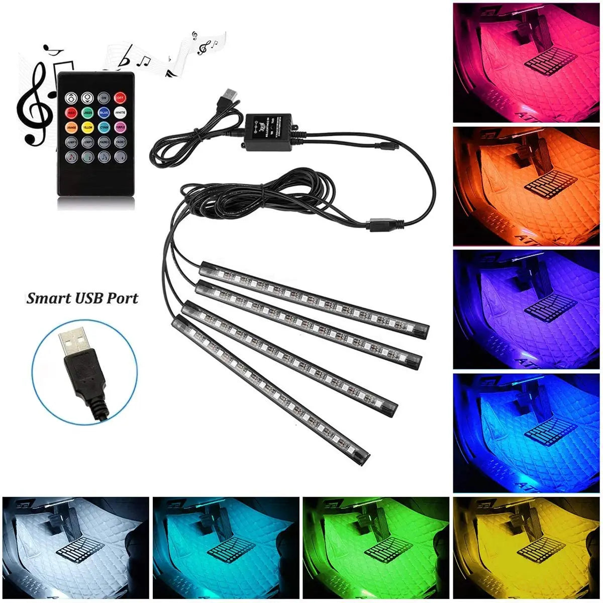 Neon LED Car Interior Ambient Foot Strip Light Kit